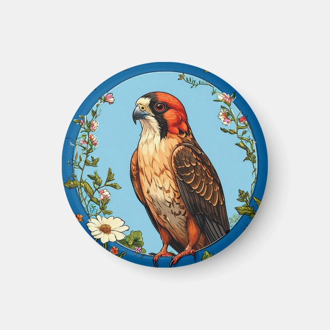 Färgrik rödfotad falk Fågel Magnet (Framsidan)