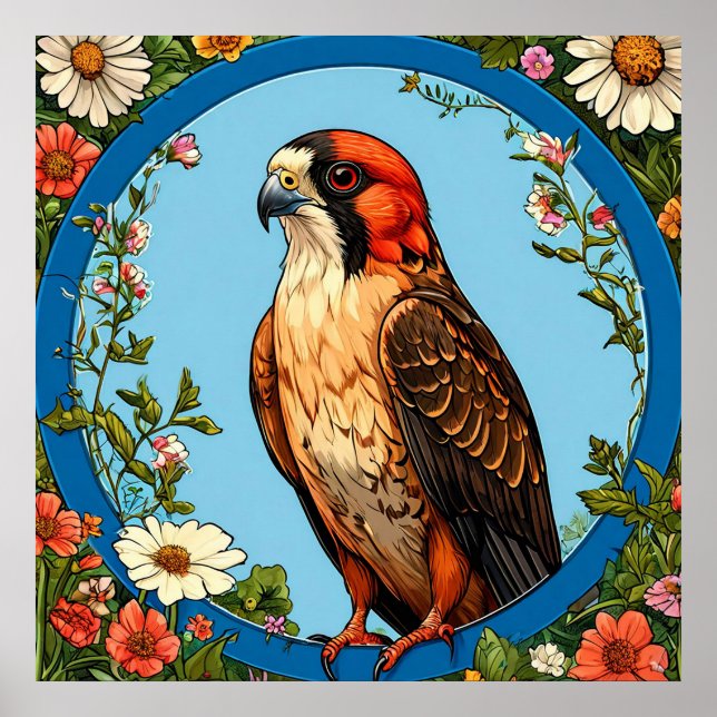 Färgrik rödfotad falk Fågel Poster (Framsidan)