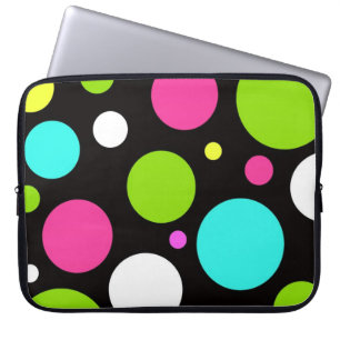 Färgrik rolig stor polka dots på svart laptop fodral