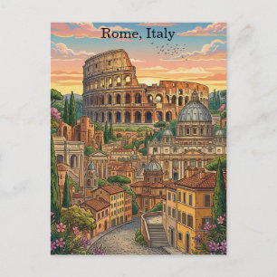 Färgrik Rom Italien Colosseum Vintage Resa Konst Vykort