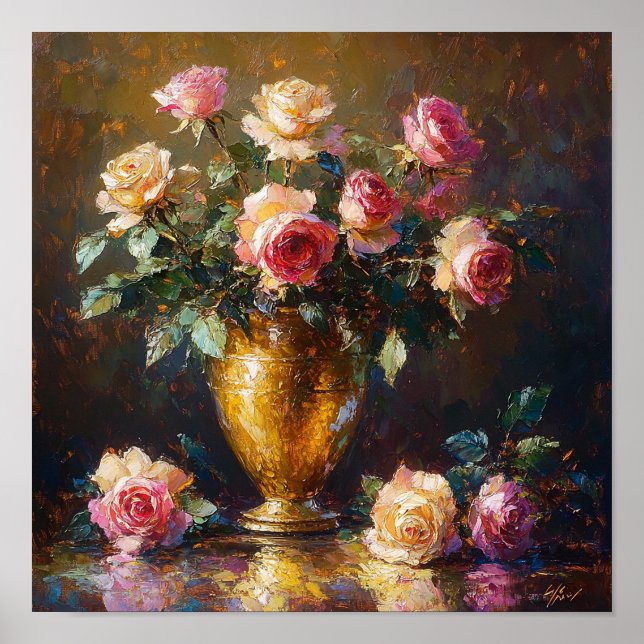 Färgrik Ros Blomma Konst Kust Dekoration Poster (Framsidan)