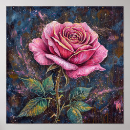 Färgrik ros blomma retro konst inredning poster