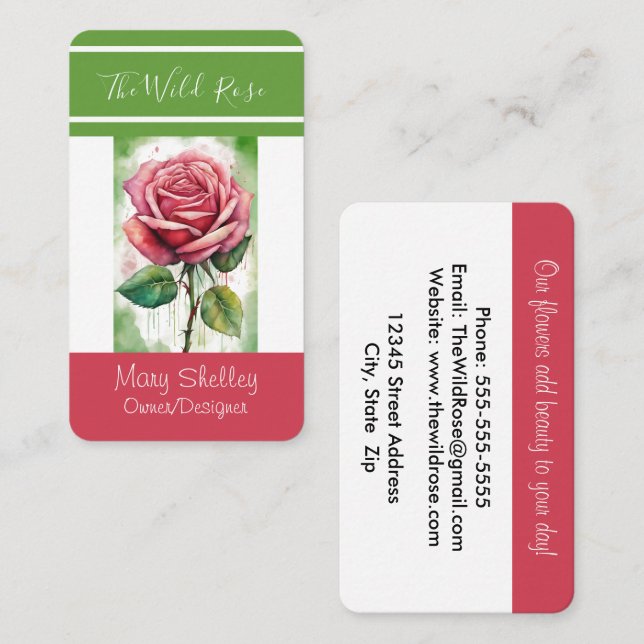 Färgrik Ros Blommig Butik Designer Ägare Visitkort (Fram/baksida)
