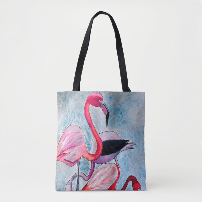 Färgrik rosa flamingo akvarell konst tygkasse (Framsida)