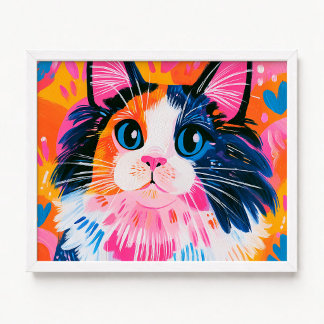 Färgrik rosa och orange Maine Coon kattmålning Poster