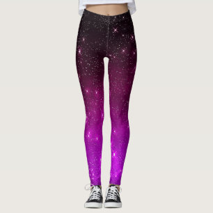 Färgrik rosa stjärnig natthimmel leggings