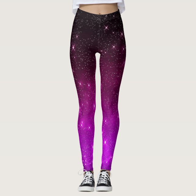 Färgrik rosa stjärnig natthimmel leggings (Framsida)