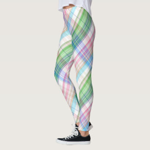 Färgrik rosa turkos grön rutig tartanmönster leggings