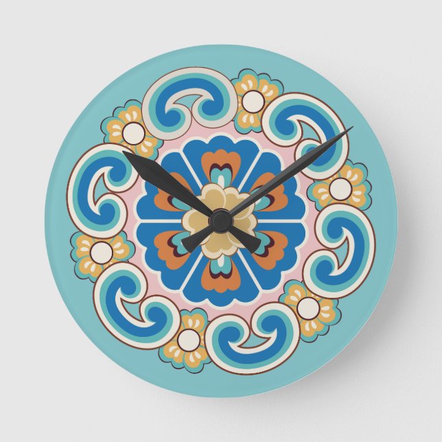 Färgrik Rosset med Ruyi-molnmonster Rund Klocka (Framsida)