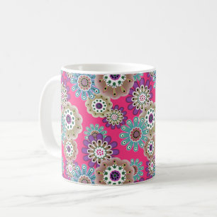 Färgrik rustik blomster mönster retro kaffemugg
