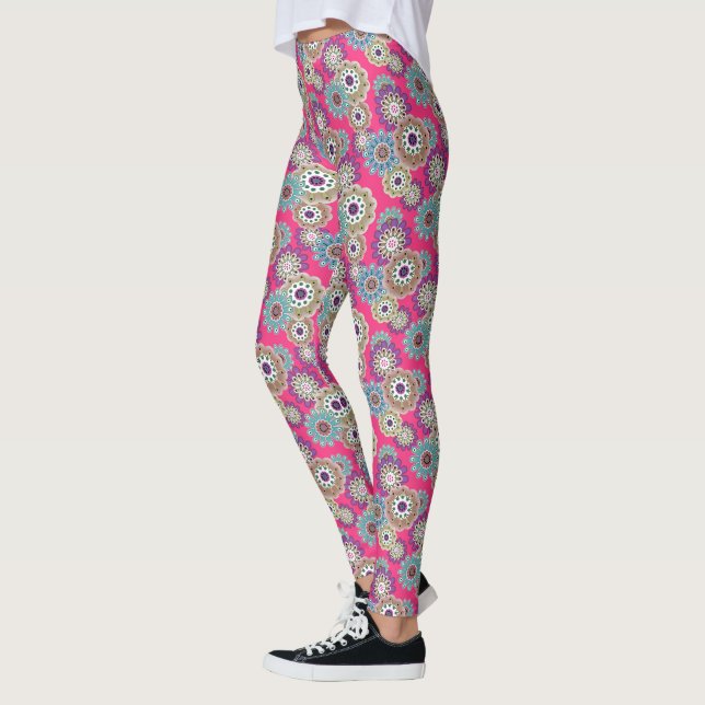 Färgrik rustik blomster mönster retro  leggings (Vänster)