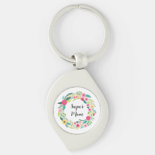 Färgrik rustik blomsterkrans swirl silverfärgad nyckelring