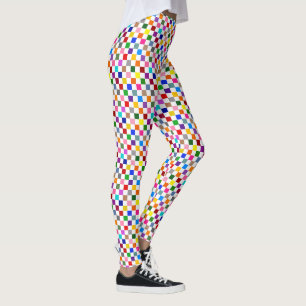 Färgrik Rutig Mönsterdesign Vit  Leggings