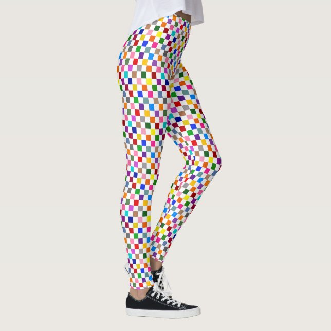 Färgrik Rutig Mönsterdesign Vit  Leggings (Höger)