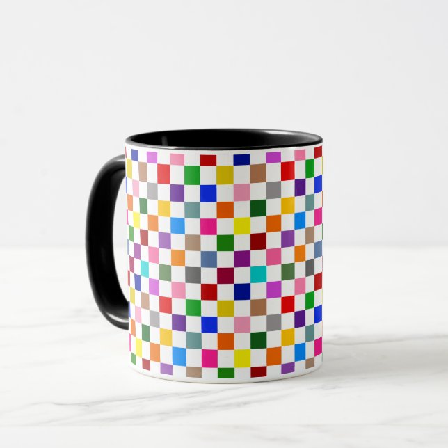 Färgrik Rutig Mönsterdesign Vit  Mugg (Framsida vänster)