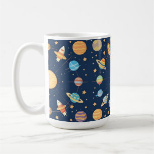 Färgrik rymdtematisk mönster med planeter kaffemugg