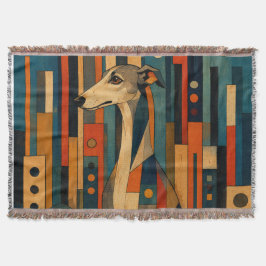 Färgrik Saluki Folk Art Geometrisk Hund Mönster Filt