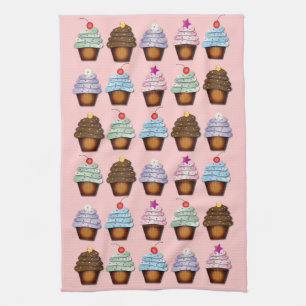 Färgrik samling av muffins kökshandduk