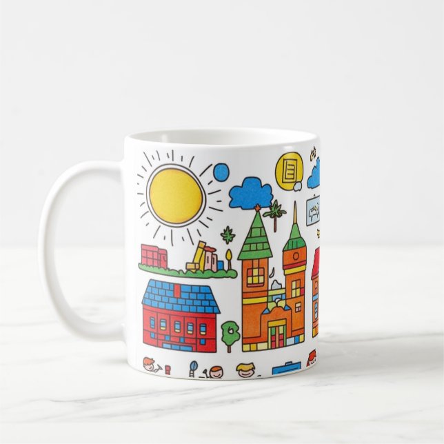färgrik samling hus, byggnader, träd kaffemugg (Vänster)