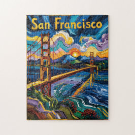 Färgrik San Francisco Kalifornien Van Gogh Vintage Pussel