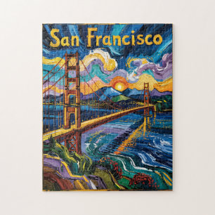 Färgrik San Francisco Kalifornien Van Gogh Vintage Pussel