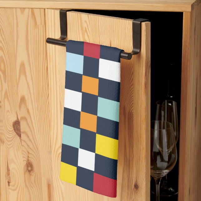 Färgrik schackbrädemönster kökshandduk (Thirds Fold)