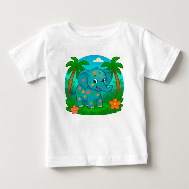 Färgrik serieelefant i tropisk landskap t shirt (Framsida)