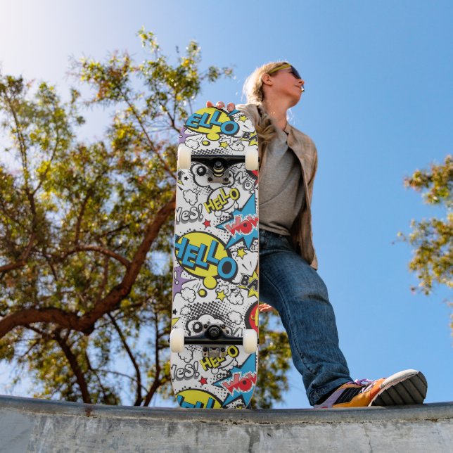 Färgrik seriefigur Popkonst Pratbubbelmönster Mini Skateboard Bräda 18,5 Cm (Utomhus 1)