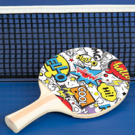 Färgrik seriefigur Popkonst Pratbubbelmönster Pingisracket