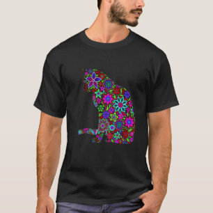 Färgrik silhuett blommig katt, kattälskare, djur  t shirt