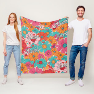 Färgrik Sjuksköterska Blommönster (1) Fleecefilt