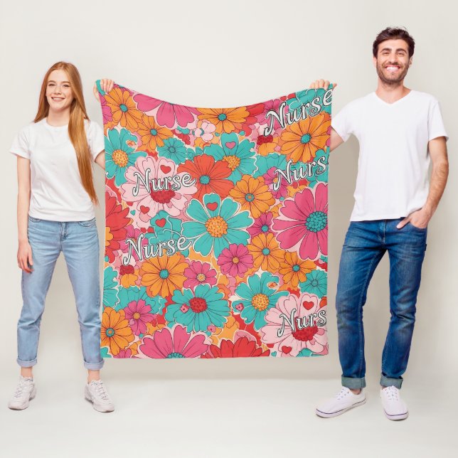 Färgrik Sjuksköterska Blommönster (1) Fleecefilt (På plats)