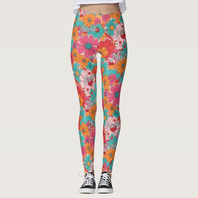Färgrik Sjuksköterska Blommönster (1) Leggings (Framsida)