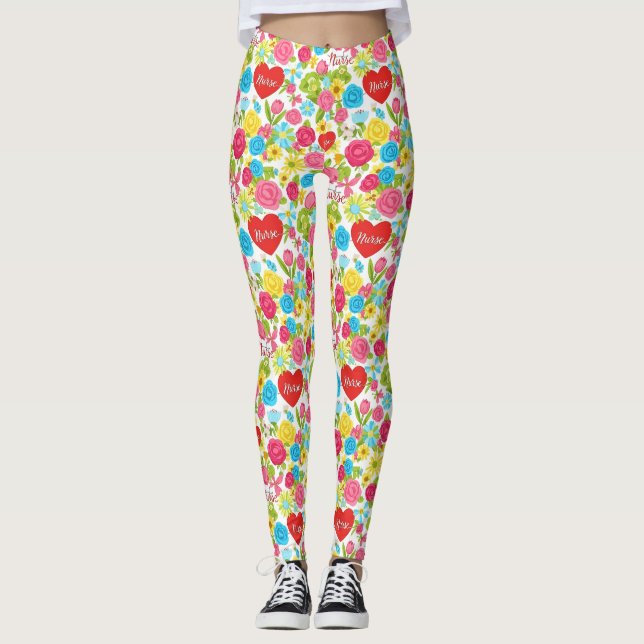 Färgrik Sjuksköterska Blommönster (2) Leggings (Framsida)