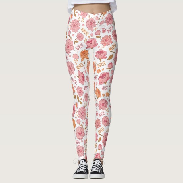 Färgrik Sjuksköterska Blommönster (3) Leggings (Framsida)