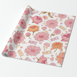 Färgrik Sjuksköterska Blommönster (3) Presentpapper