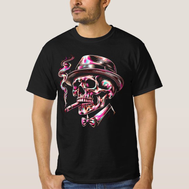 Färgrik skallig cigarrkonst t shirt (Framsida)
