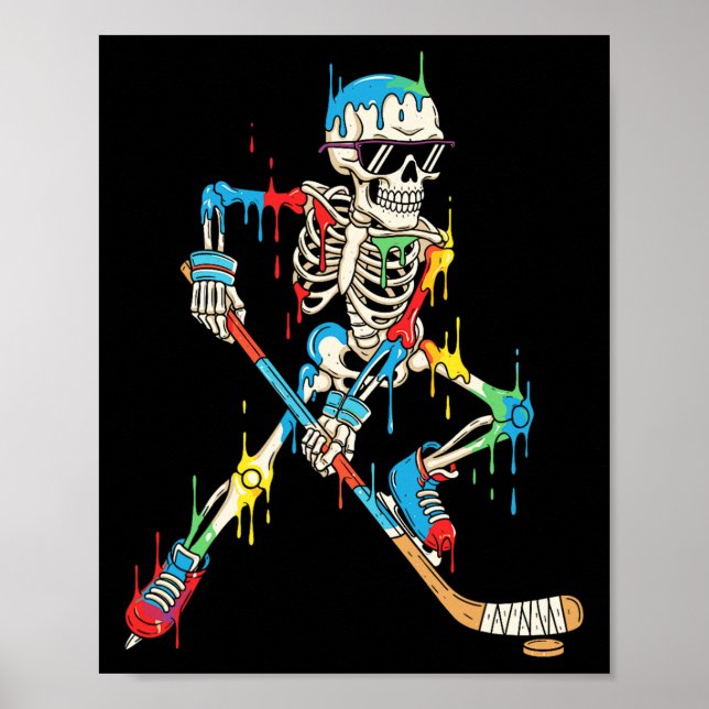 Färgrik Skelett Hockey Glass Drip Player  Poster (Framsidan)