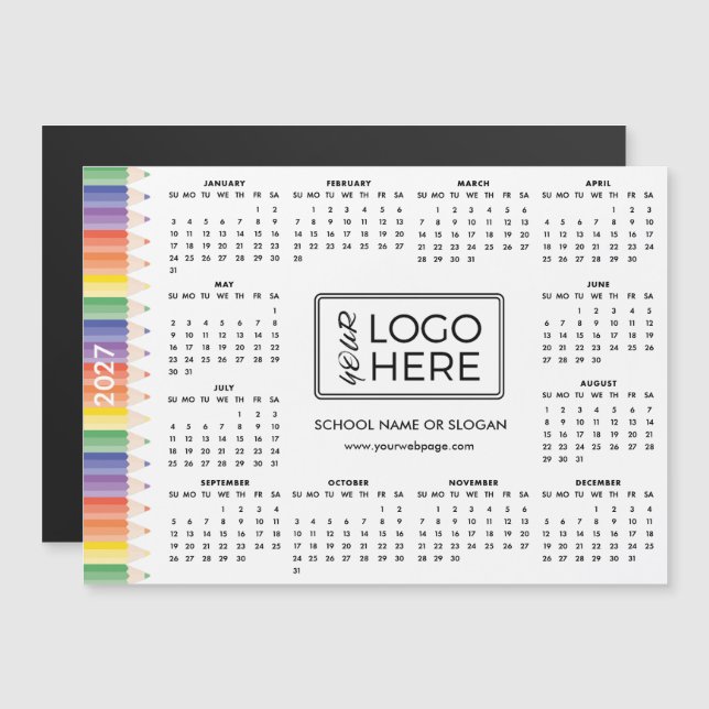 Färgrik skol logotyp 2027 Magnetisk kalender (Fram/baksida)