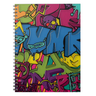 Färgrik, skraj och stads- grafittikonst anteckningsbok med spiral