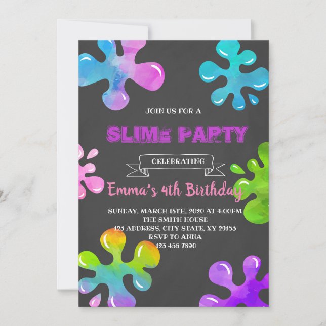 Färgrik slimepartyinbjudan inbjudningar (Framsida)