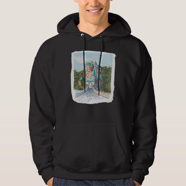 Färgrik slott illustration hoodie (Framsida)