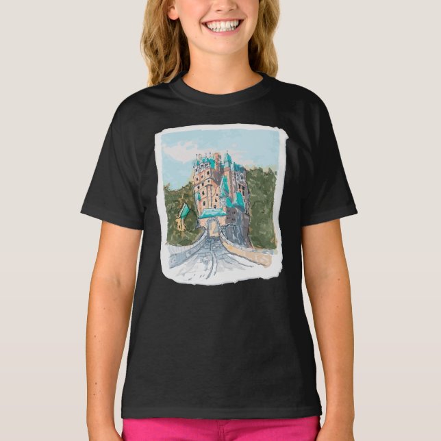 Färgrik slott illustration t shirt (Framsida)