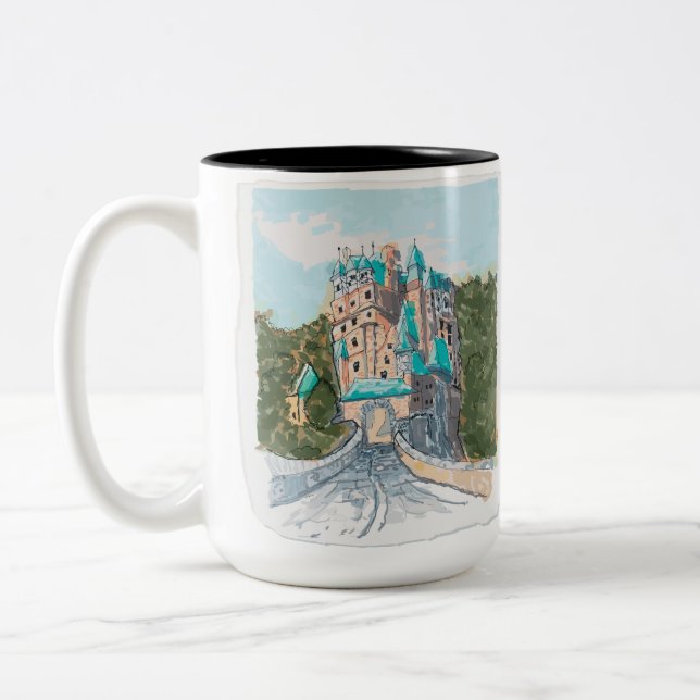 Färgrik slott illustration Två-Tonad mugg (Vänster)