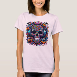 Färgrik Socker Skalle Halloween Dag för Döda T Shirt
