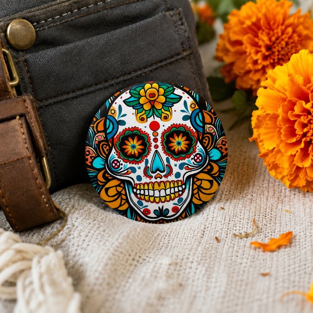 Färgrik sockerkalle Día de los Muertos Knapp (Skapare uppladdad)