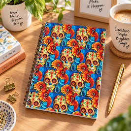 Färgrik sockerkalle-floral mönster för de dödas da anteckningsbok