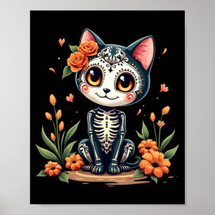 Färgrik sockerkallekatt mexikansk Halloween Poster