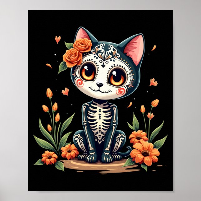 Färgrik sockerkallekatt mexikansk Halloween Poster (Framsidan)