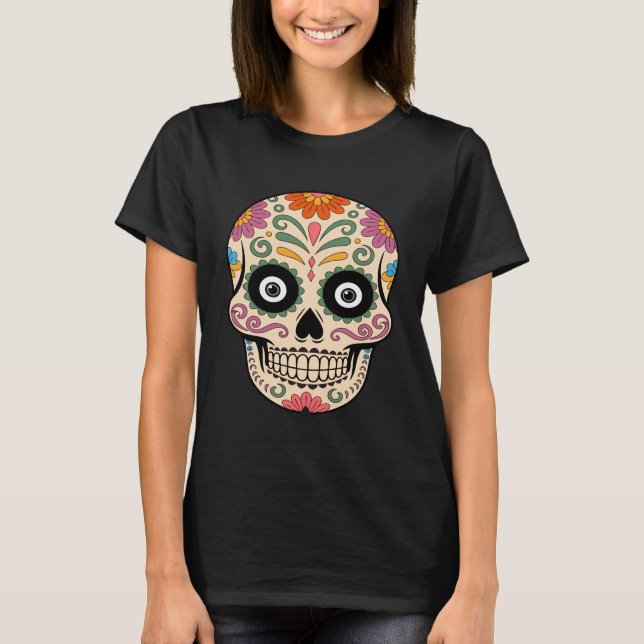 Färgrik Sockerkallekonst för De Dödas Dag T Shirt (Framsida)